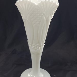 Antique 12 1/2"h Kemple and McKee Milk Glass Diamond Point Collectible Centerpiece Pedestal Fan Vase