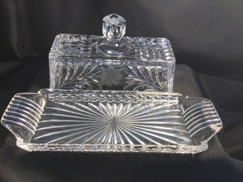 Vintage Crystal Lidded Butter Dish Etched Daisy Flower Etsy