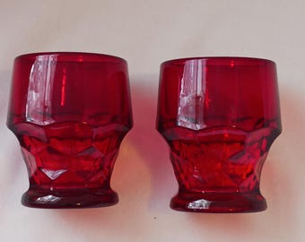 Vintage 3" Pair (2) Viking Glass Co Ruby Red Georgian Honeycomb Juice Glasses
