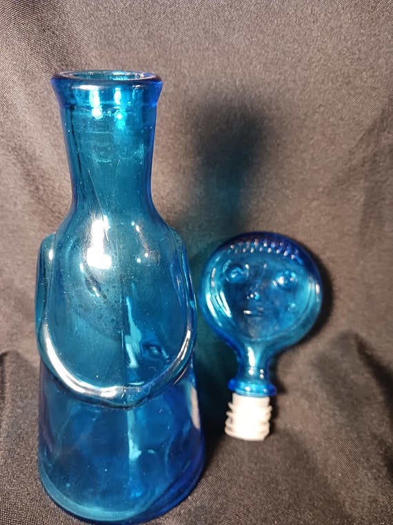 Vintage Kosta Boda Eric Hoglund Blue Art Glass Face Stopper