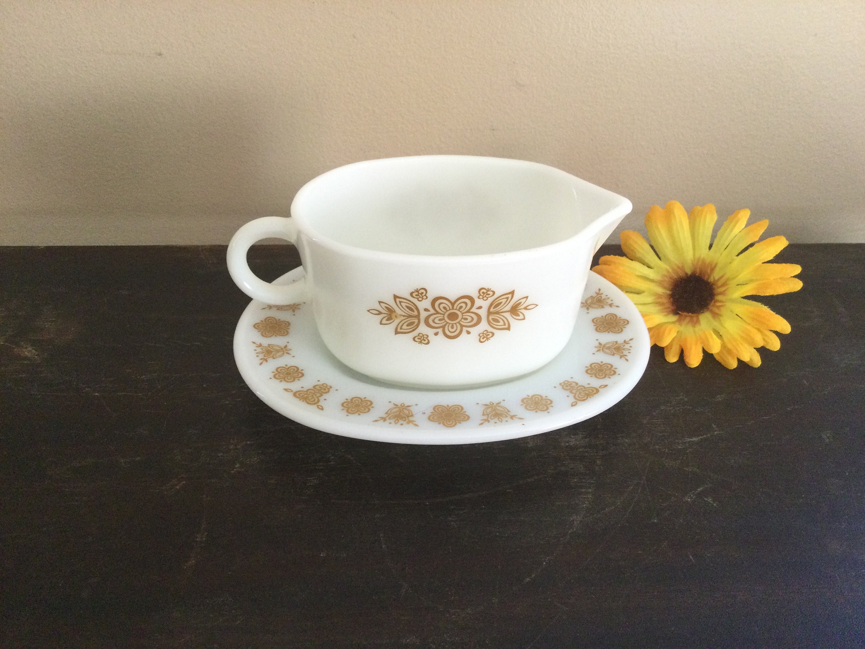 Vintage Corelle Butterfly Gold Salt Pepper Shaker Set by Corning Ware,  White and Yellow Decor