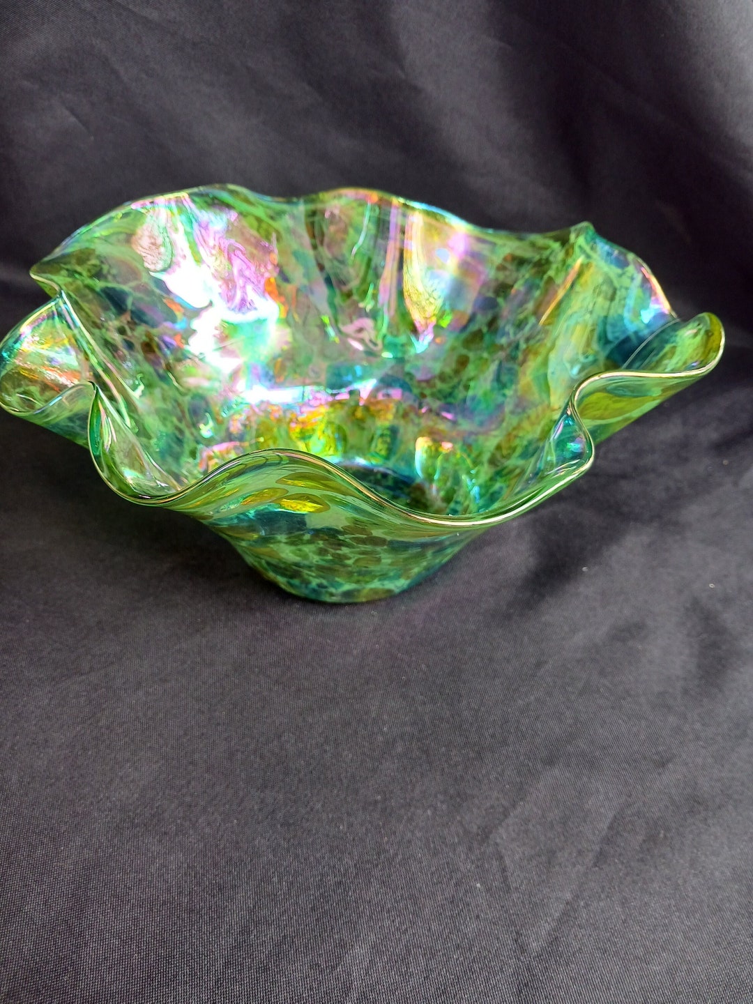 Vintage Glass Eye Studios Art Glass Green and Gold Etsy