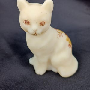 Vintage Fenton Signed Hand Painted Custard Kitten Cat Figurine