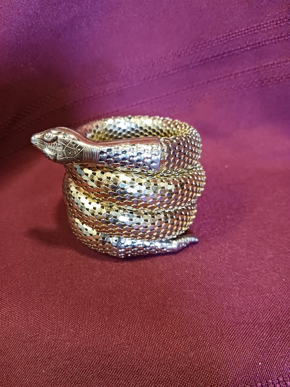 Vintage 1950's Whiting and Davis Gold Tone Mesh Triple Coil Snake
