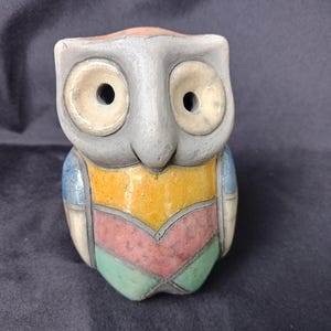 Vintage 4" Fenix Pottery "Raku Owl" Glazed Pastel Patchwork Collectible Figure- South Africa