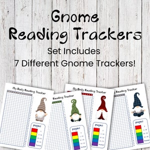 Gnome Daily Reading Trackers ~ Set of 7 Book Trackers ~ Habit Tracker Bundle