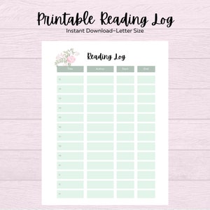 Printable Reading Log Page, Reading Tracker, Printable Planner Inserts