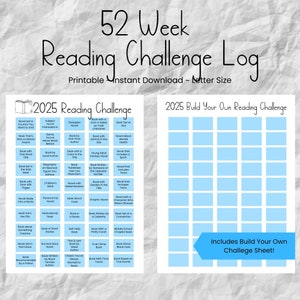 2025 Reading Challenge Tracker ~ 52 Weekly Prompts ~  Book Tracker ~ Reading Planner ~ Reading Journal