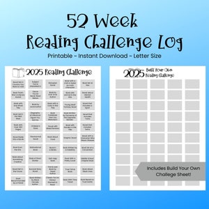 2025 Reading Challenge Tracker ~ 52 Weekly Prompts ~  Book Tracker ~ Reading Planner ~ Reading Journal