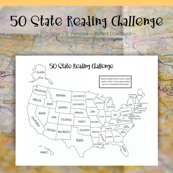 50 State Reading Challenge Tracker ~ Book Tracker ~ Reading Planner ~ Reading Journal