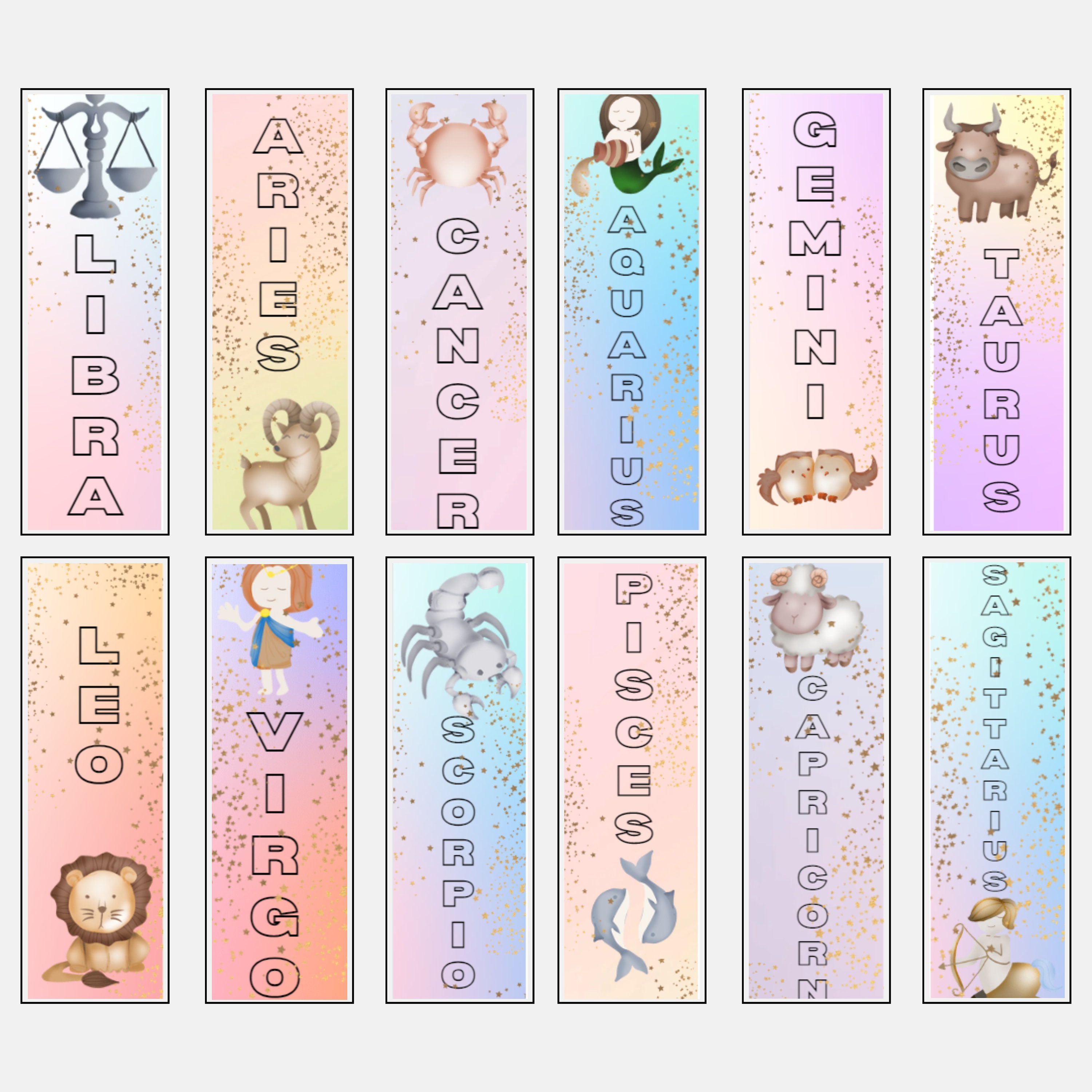 Zodiac Bookmarks Zodiac Signs Set of 12 Digital Download Printable ...