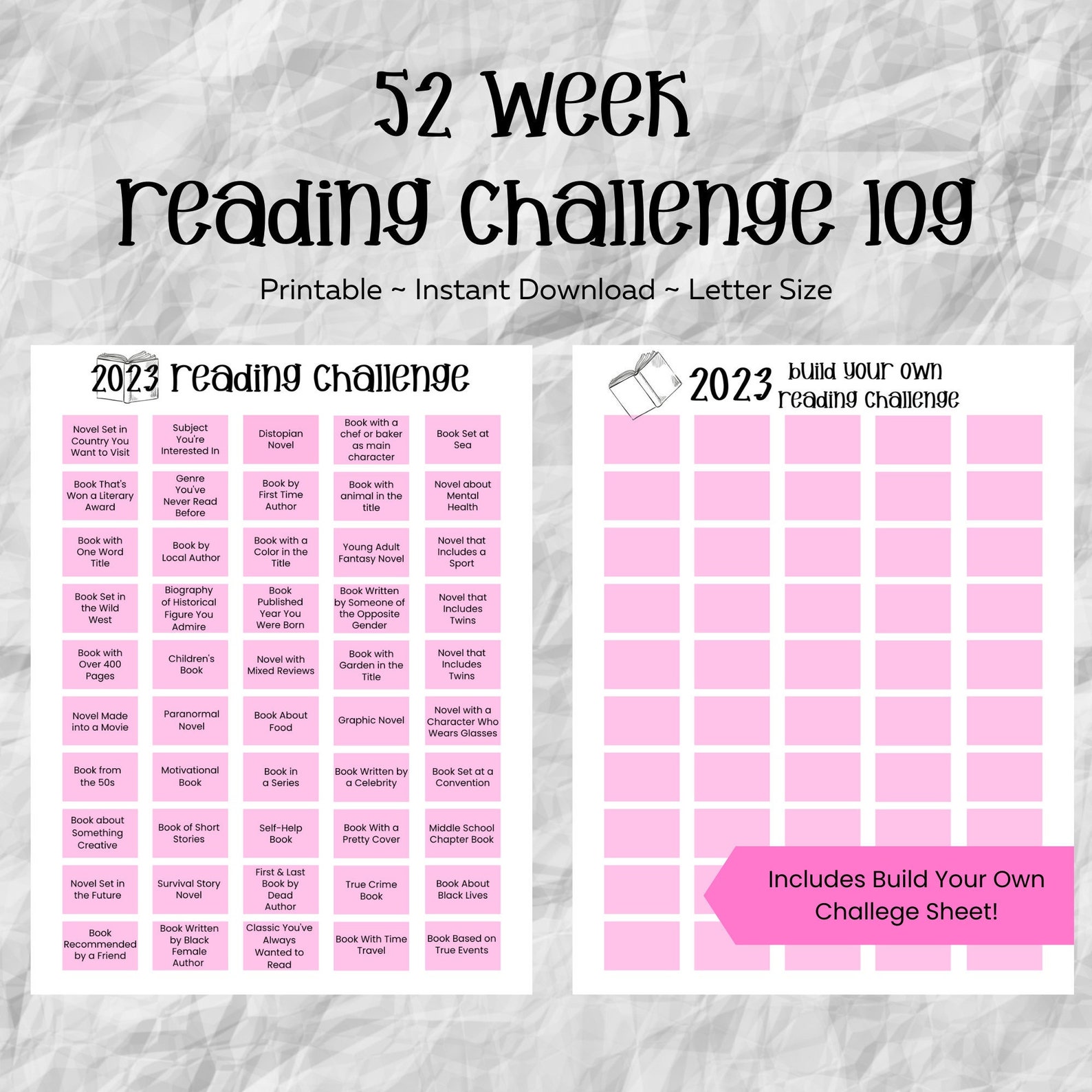 2023 Reading Challenge Tracker 52 Weekly Prompts Book Etsy