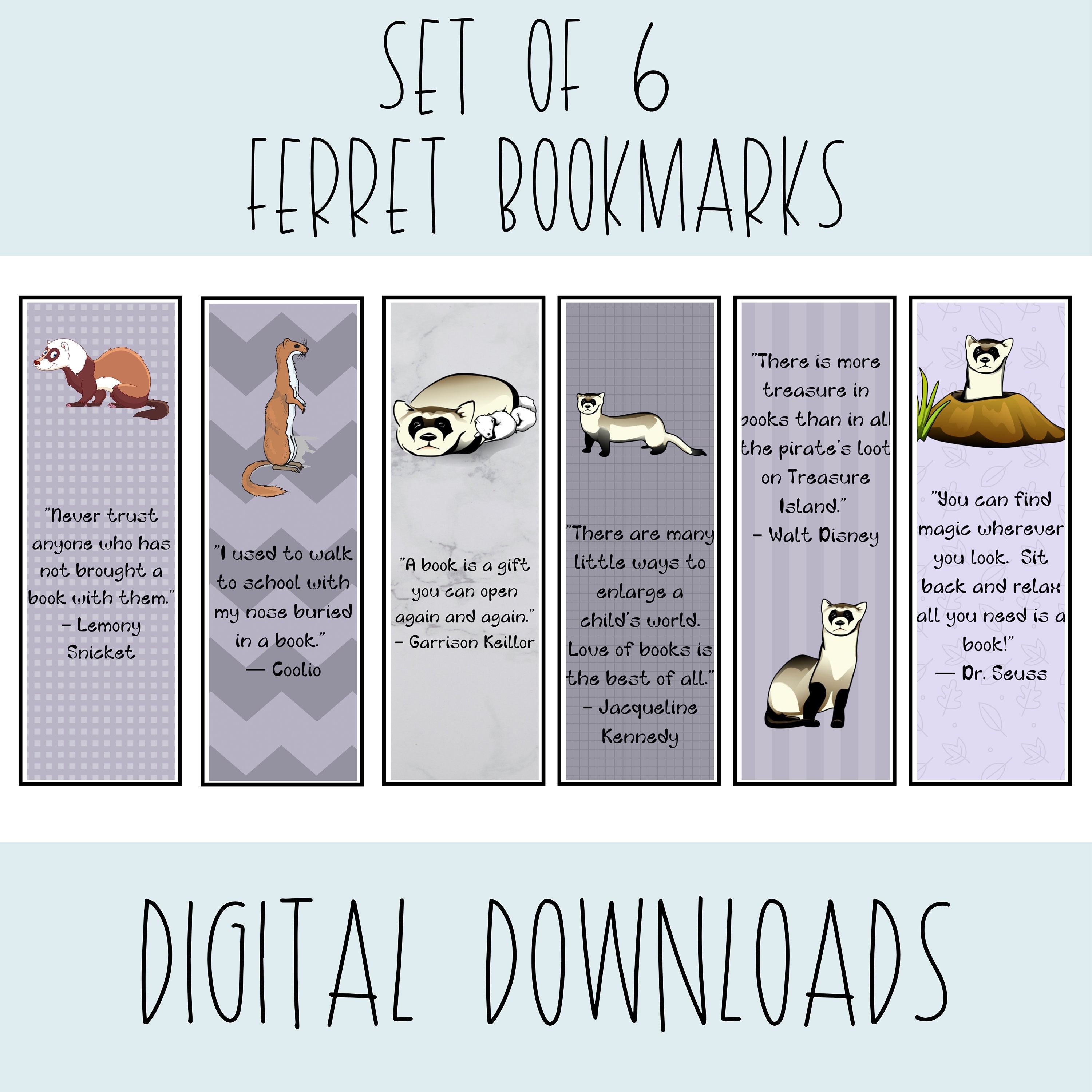 ferret reading quote bookmarks set of 6 digital download etsy canada