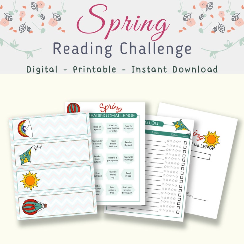 Spring Reading Challenge for Kids Reading Log Spring Bookmarks