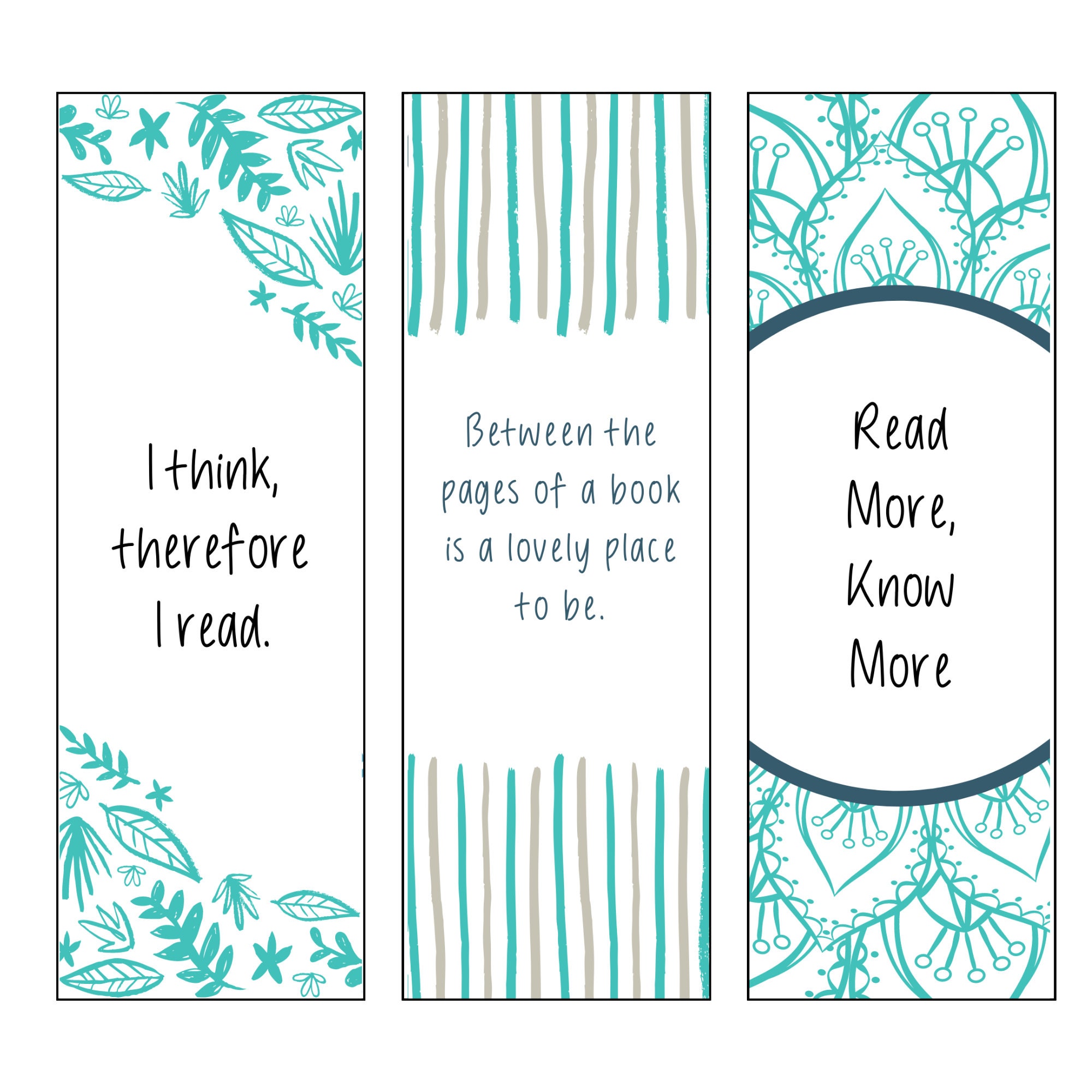 Printable Bookmarks Set of 6 Minimalist Bookmarks With Quotes About