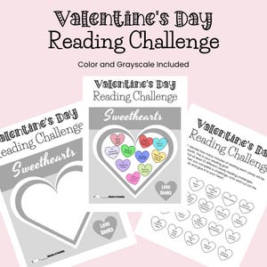 valentines reading challenge for kids, printable reading activity pages, holiday literacy games, classroom fun learning printable, digital reading challenge, student reading incentive, valentines day classroom activity, school literacy resource, instant download