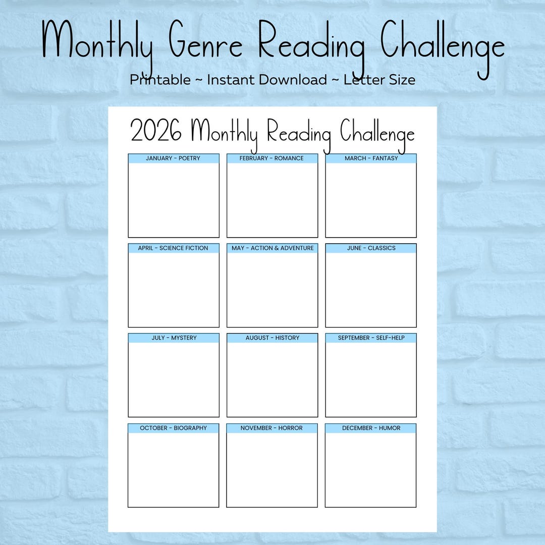 2026 Genre Reading Challenge Printable - Monthly Book Log Tracker ...