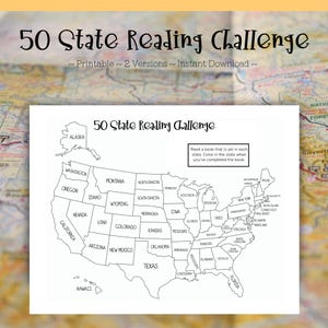50 State Reading Challenge Tracker - Book Tracker Printable - Reading Planner Pages - Reading Journal Template - USA Reading Challenge Sheet