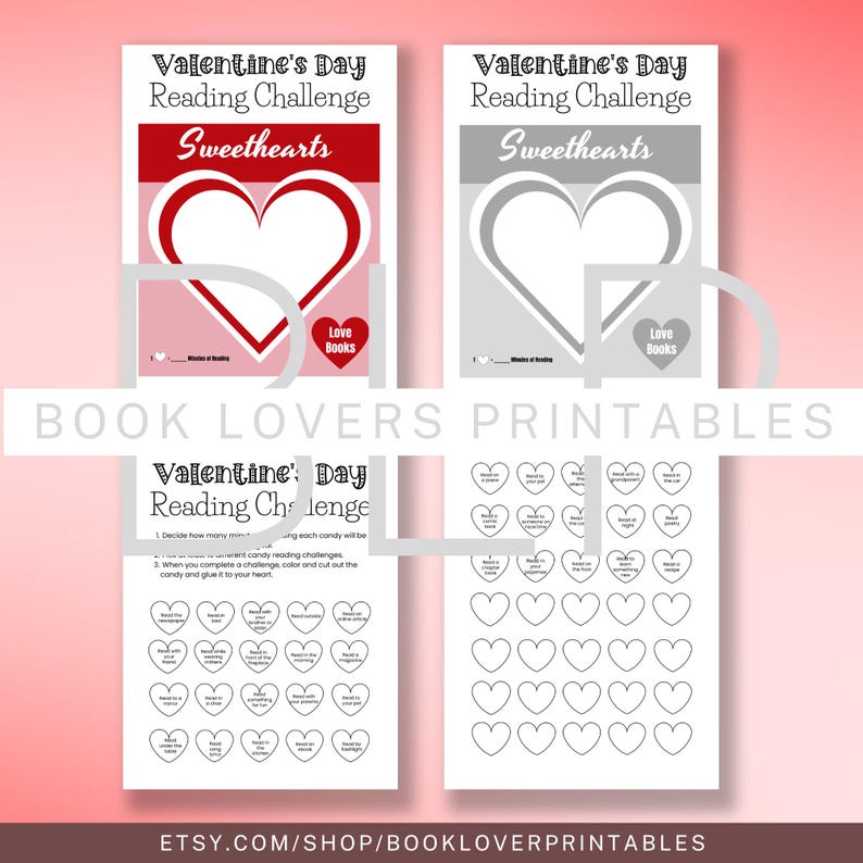 printable valentine reading challenge for kids, classroom reading activity pages, holiday literacy printable, fun learning worksheets, digital download resource, valentines school activity, student reading challenge, homeschool printable