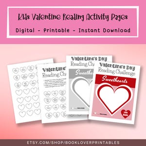 valentines day reading activities printable, kids reading challenge pages, holiday themed literacy worksheets, classroom fun learning resource, digital printable activities, reading motivation for students, school valentines printable, instant file