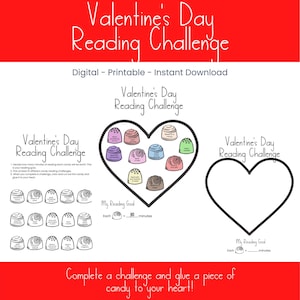 Valentine Kids Reading Challenge Printable - Reading Goal Tracker For Children - Holiday Learning Fun Exercise - Classroom Book Assignment
