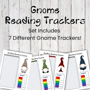 Gnome Daily Reading Trackers Printable ~ Set Of 7 Book Trackers ~ Reading Habit Challenge ~ Reader Journal Inserts ~ Book Lover Planner