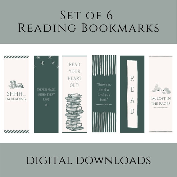 Reading Quote Bookmarks Set Of 6 Digital Download Printable.