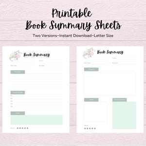 Page imprimable du résumé du livre, modèle de notes de lecture, feuille de travail pour le club de lecture, encart de planification pour une revue de la littérature, pages de rangement pour le lecteur