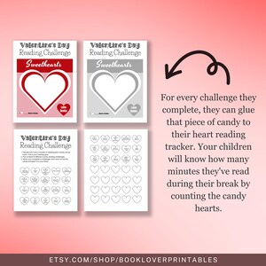 valentines reading challenge classroom printable, kids literacy activity pages, holiday reading worksheets, fun learning activities for school, digital reading printable, valentines day education resource, instant download file