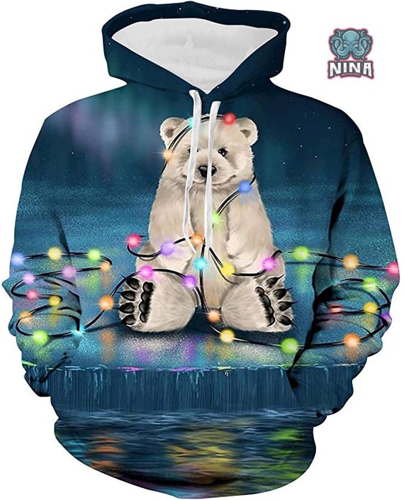 Bear Wear Light Merry Christmas Hoodie 3d Hood For Men Women | Etsy