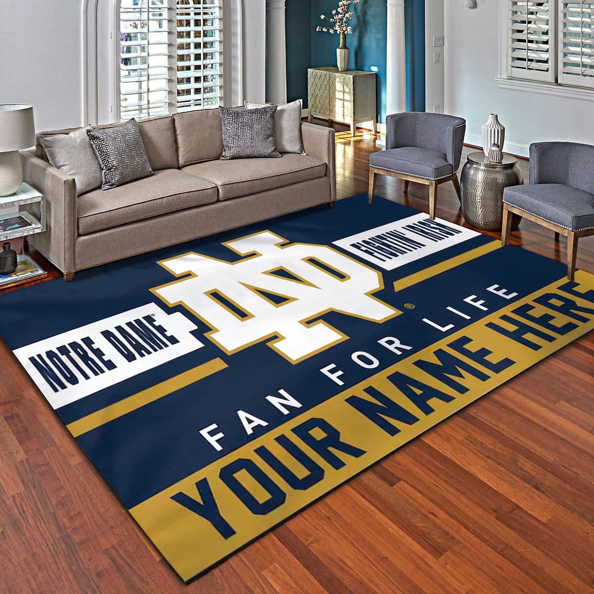 Notre Dame Fighting Irish Area Rugs Living Room Carpet Etsy