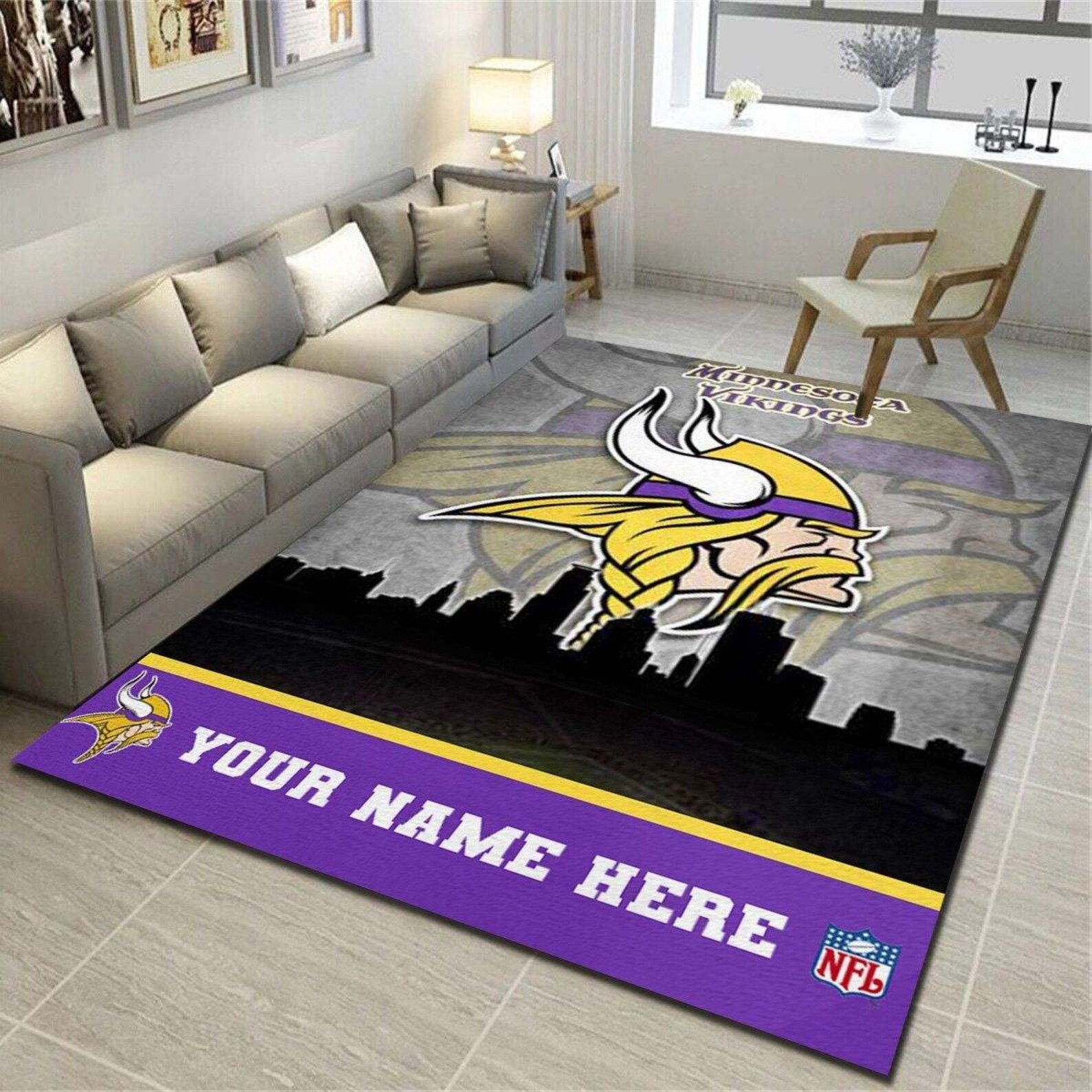 Minnesota Vikings Personalized Area Rug Living Room Bedroom Etsy
