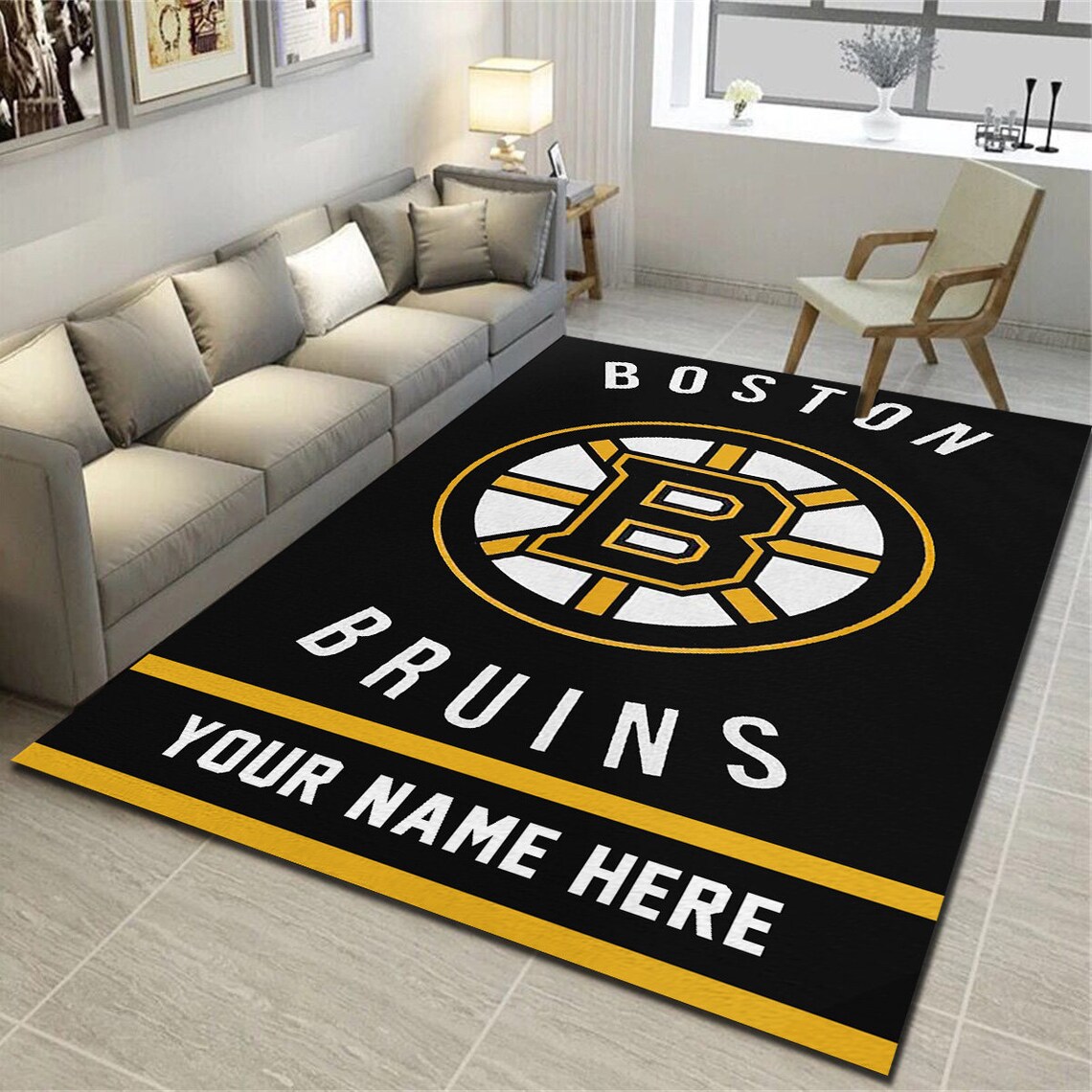 Boston Bruins Personalized Area Rugs Team Living Room Carpet Etsy