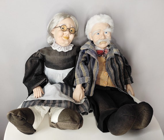 Vintage Elderly Couple Dolls Large Senior Collectible Porcelain