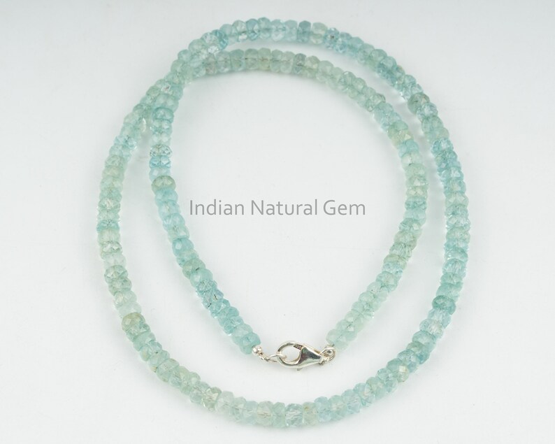 6mm Blue Aquamarine Faceted Roundel Gems Beads Necklace 925 Silver Clasp AAA 6mm Blue Aquamarine Faceted Roundel Gems Beads Necklace 925 Silver Clasp AAA