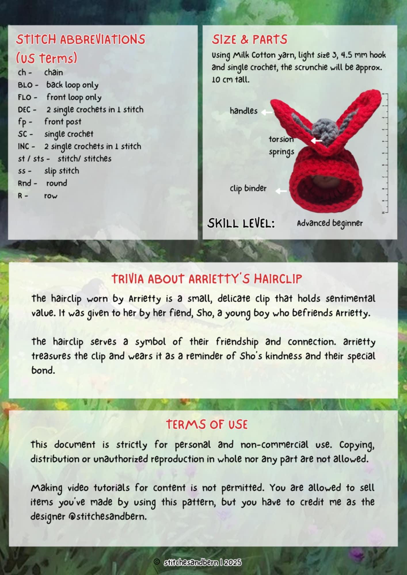 Arrietty Patterns No-sew the Iconic Arrietty Hairclip in Crochet Scrunchie PDF Pattern - Etsy