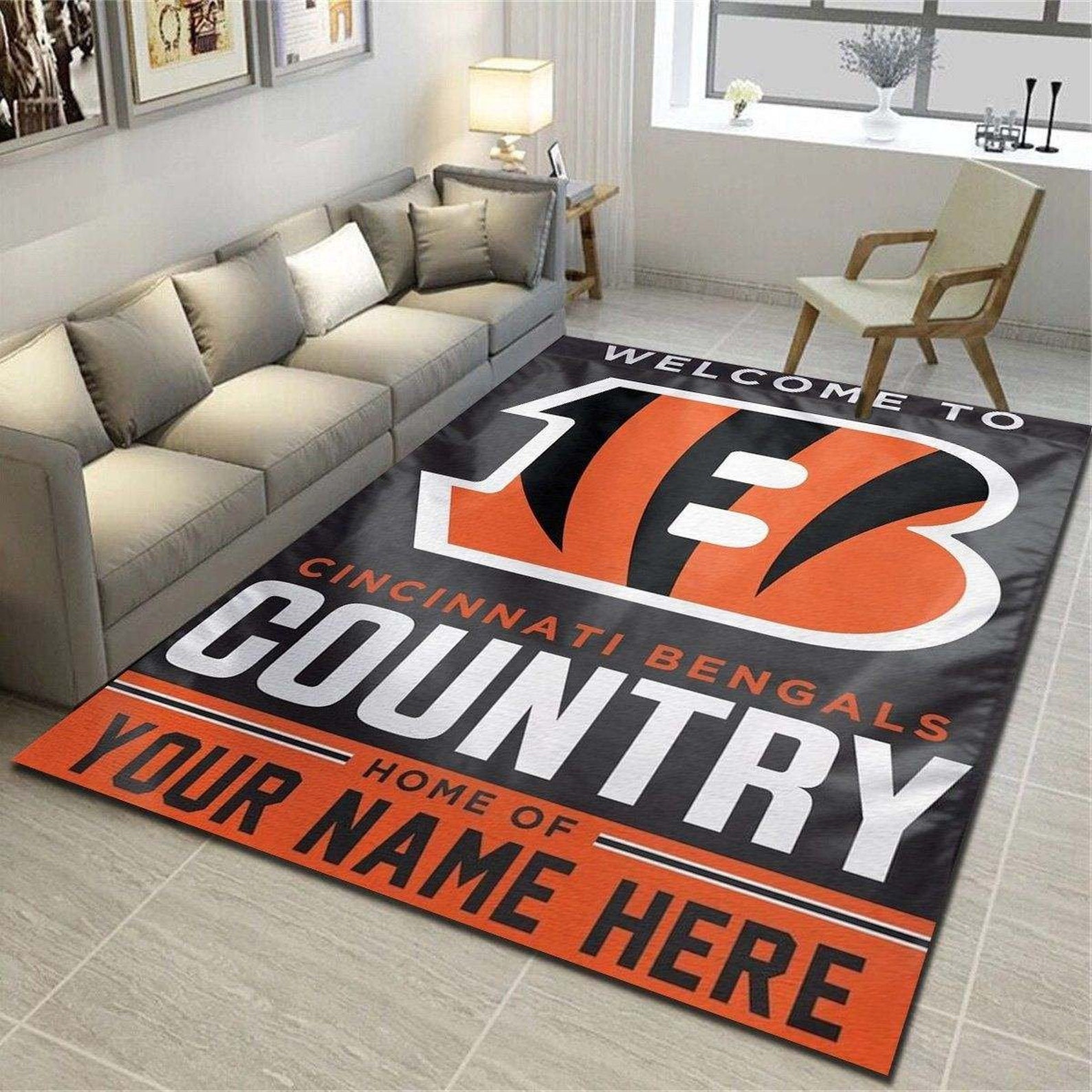 Cincinnati Bengals Personalized Rug Living Room Carpet Etsy