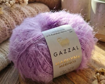 Gazzal Marilyn & Merinos – Hilo de pestañas de piel sintética de 50 g / Hilo de merino suave y esponjoso para proyectos de crochet de invierno