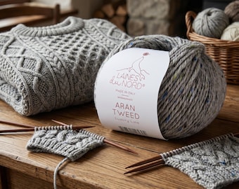 Aran Tweed Yarn, Alpaca Wool Tweed Yarn, Italian Knitting Yarn, Chunky Sweater Yarn, Cable Knit Yarn, Laines du Nord