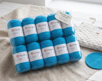 YarnArt Cotton Fair 8/4 Yarn Pack, 10 Skeins Cotton Yarn, 500g Cotton Yarn Bundle, Summer Knitting Yarn, Crochet Cotton Yarn