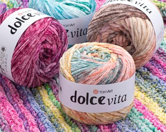 YarnArt Dolce Vita – Gradient Velvet Chenille Yarn | Soft Fluffy Yarn for Crochet, Knitting & Amigurumi