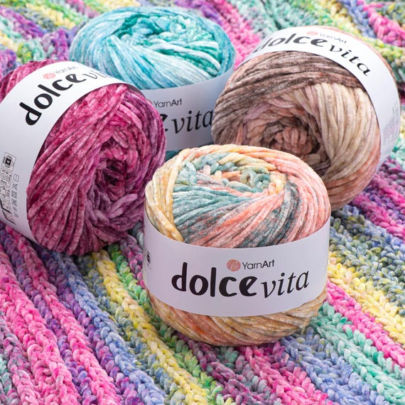 YarnArt Dolce Vita – Gradient Velvet Chenille Yarn | Soft Fluffy Yarn for Crochet, Knitting & Amigurumi
