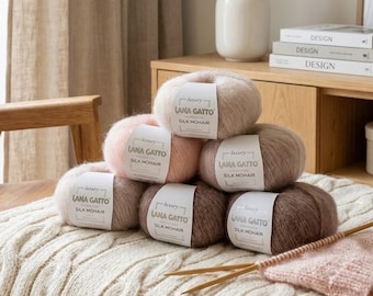 Lana Gatto Silk Mohair Yarn, Kid Mohair Silk Blend, Luxury Italian Yarn, Soft Fluffy Knitting Yarn, Sweater Shawl Crochet Yarn, 25g 212m