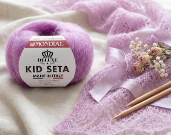 Mondial Kid Seta Yarn, Super Kid Mohair Silk Yarn, Luxury Italian Yarn, Lace Weight Yarn, Soft Fluffy Yarn for Shawls & Sweaters