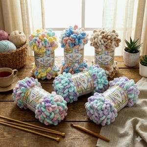 Alize Puffy Velvet Yarn – Soft Finger Knitting Loop Yarn for Baby Blankets, Plush DIY Throws & Toys | No Hook or Needles
