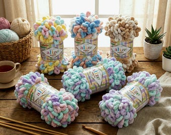 Hilo de terciopelo Alize Puffy: hilo suave para tejer a mano, ideal para mantas de bebé, mantas de peluche y juguetes. Sin agujas ni gancho.