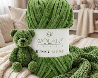 Wolans Bunny Shine Yarn, Glitter Chenille Yarn with Lurex, Plush Velvet Yarn, Amigurumi Yarn, Soft Blanket Yarn