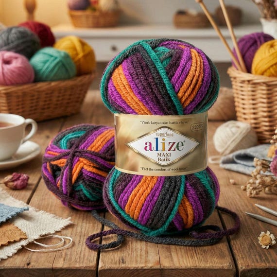 Alize Superlana Maxi Batik Yarn – Gradient Super Bulky Wool Acrylic Blend | Chunky Batik Yarn 100g | For Warm Winter Knitting