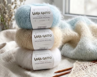 Lana Gatto Mohair Royal Yarn, Kid Mohair Yarn, Fluffy Mohair Yarn, Italian Luxury Yarn, Lace Weight Yarn for Shawls & Sweaters