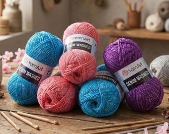 YarnArt Denim Washed – katoen-acrylkamgaren 50 g | Zacht gemêleerd garen voor breien en haken | Stonewashed-effect
